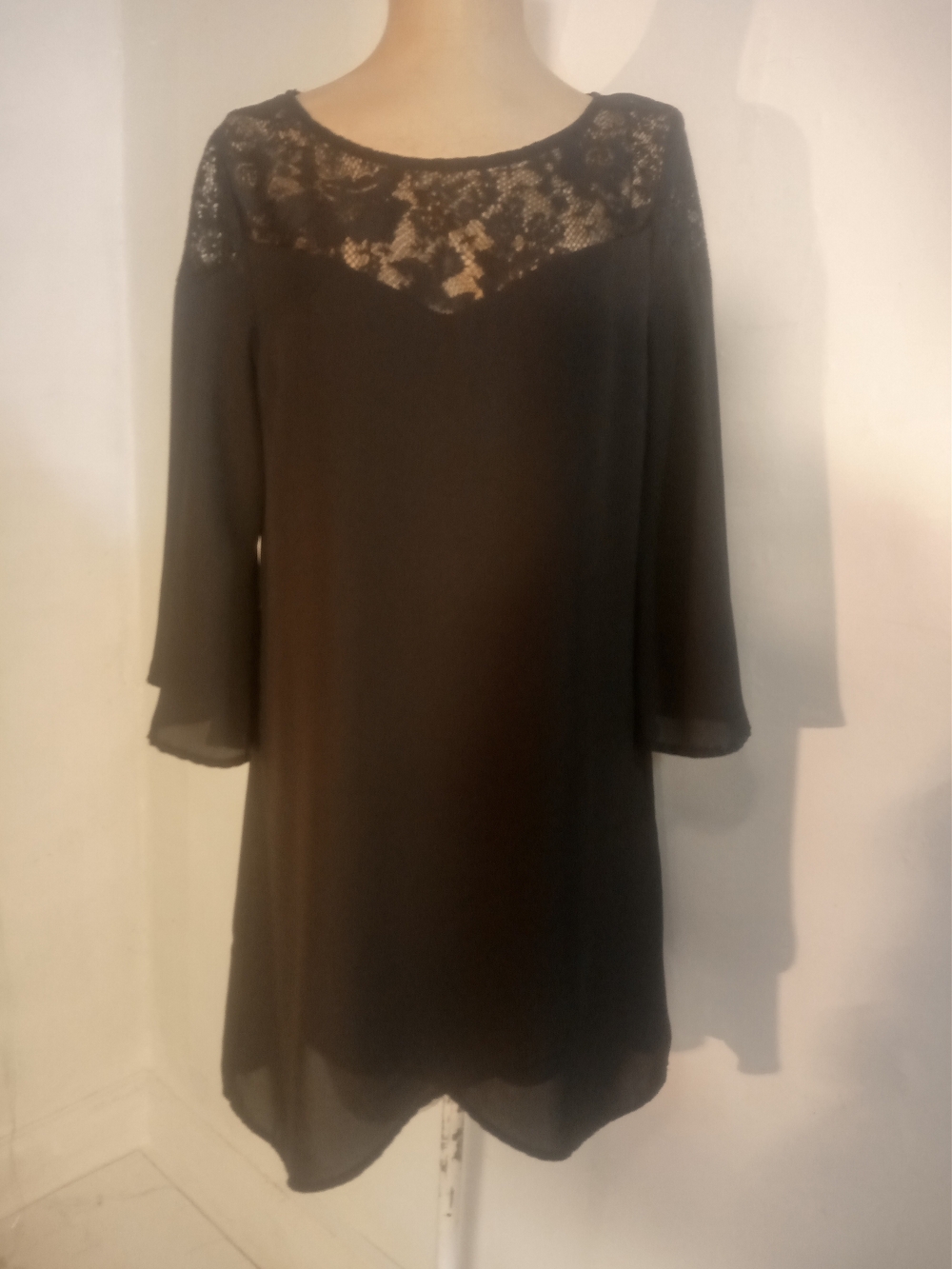 Vintage Charlotte Russe Black Lace Yoke Long Sleeve Dress